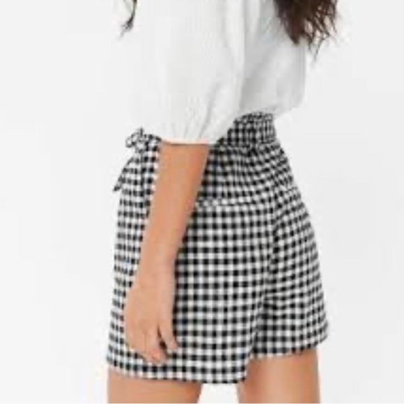Zara black white gingham speck paper bag tie front shorts size M - Picture 10 of 10